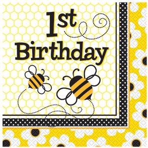1-års födelsedag 2-lagers busy bees lunchservetter 33 cm - 16 st -