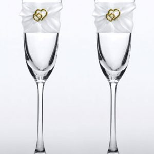 2 stk Champagneglas Dekorerade med Satinband och Hjärtan 160 ml -