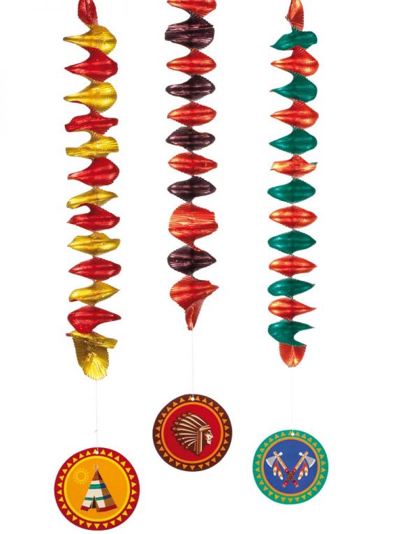 3 stk Spiral Hängande Dekorationer till Indianfest 60 cm - Indian Tribe -