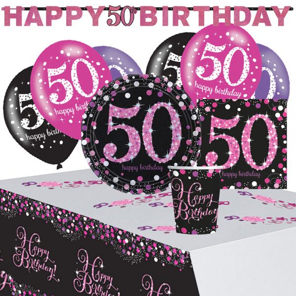 50-års Kalas Rosa Sparkling Celebration Kit 8 Pers -