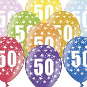 50-års ballonger flerfärgad 10-pack -