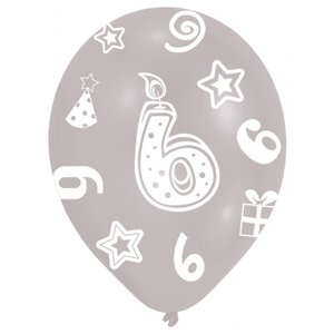 6-års födelsedagsballonger - blandade färger - 28 cm latex - 6 st -
