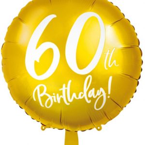 60th Birthday - Rund Guldfärgad Folieballong 45 cm -