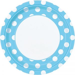8 st Ljusblå Papptallrikar med Vita Polka Dots 22 cm -