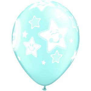 Baby måne och stjärnor ljusblå pearl ballonger - 28 cm latex - 25 st -