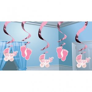 Babyrosa hängande virvlar dekoration - 5 st -