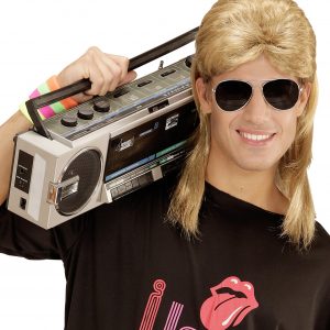 Blond 80-tals hockeyfrilla peruk med glasögon -