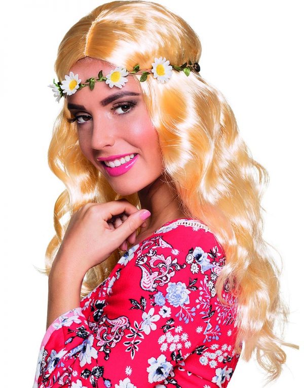 Blond Hippieperuk med Blomsterkrans -