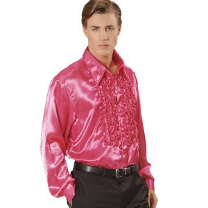 Discoskjorta med krås rosa XL -
