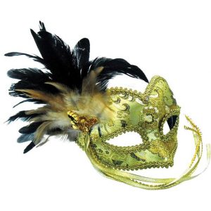 Guldig Venetiansk Mask med Fjädrar -
