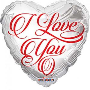 I Love You - Hjärtformad Silverfärgad Folieballong 46 cm -
