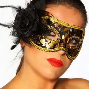 Mask med brokadmönster – svart -