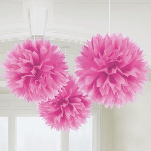 Rosa pom pom dekorationer - 40cm - 3 st -
