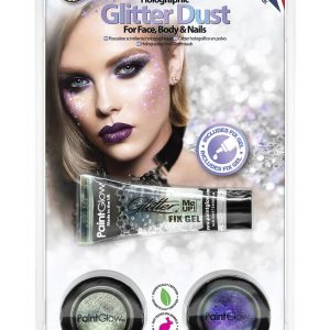 Set med 2 Holografisk Glitter Shaker och Glitterlim - Silverfärgat och Lila -