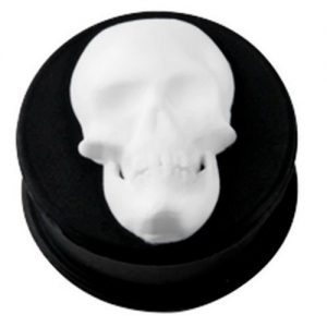 Smiling White Skull - Svart Piercing Plugg -