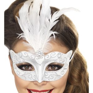 Venetiansk Silver Mask med Glitter -