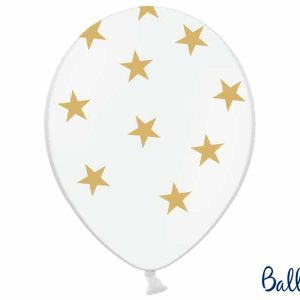 Vita ballonger med guldstjärnor 5-pack -