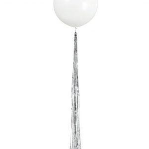 1 stk 60 cm Vit Ballong med Silverfärgad Ballongsvans 182 cm -