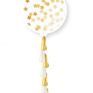 1 stk 91 cm - Ballong med Guldfärgad Stjärnkonfetti och Ballongsvans -