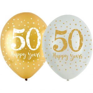 6 stk 27 cm Ballonger med 50 Happy Years Motiv -