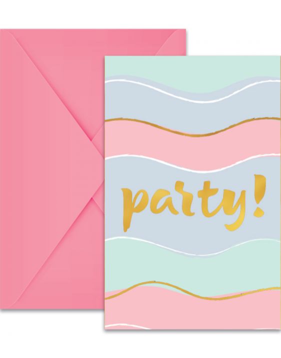 6 stk Inbjudningskort - Pastell Party -