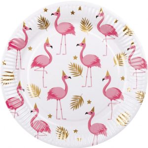 6 stk Papptallrikar med Folierat Guldtryck 23 cm - Flamingo Gold -