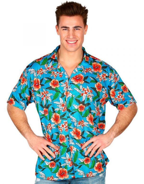 Blå Hawaii Dräktskjorta med Blomstermotiv -