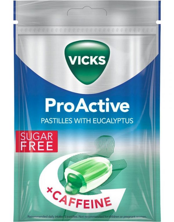 Vicks ProActive Halspastiller med Ecalyptus och Koffein - Sockerfri -