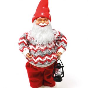 Jultomtefigur med Stickad Tröja och Lykta 40 cm -
