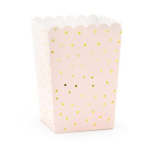 Popcornbox rosa med guldprickar -