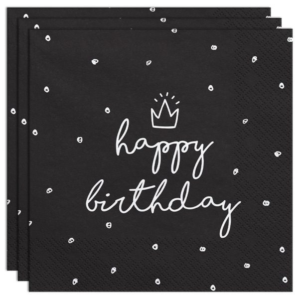 Happy Birthday Servetter med Prickar Svart - PARTYDECO