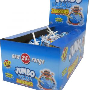 36 st Zed Jumbo Pop Blue Raspberry - Jawbreaker Godisklubba på Pinne med Tuggkärna - Hel Låda 1